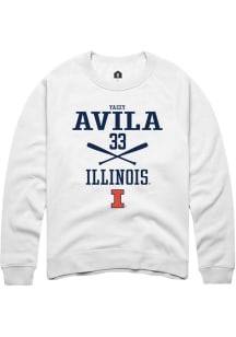 Yazzy Avila  Rally Illinois Fighting Illini Mens White NIL Sport Icon Long Sleeve Crew Sweatshir..