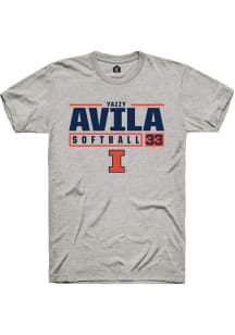 Yazzy Avila Ash Illinois Fighting Illini NIL Stacked Box Short Sleeve T Shirt