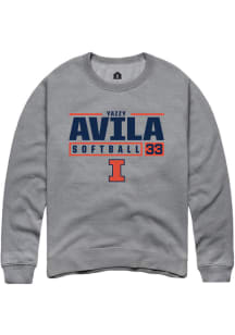 Yazzy Avila  Rally Illinois Fighting Illini Mens Grey NIL Stacked Box Long Sleeve Crew Sweatshir..