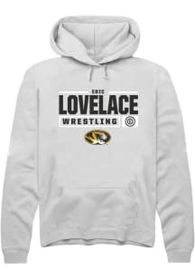 Eric Lovelace  Rally Missouri Tigers Mens White NIL Stacked Box Long Sleeve Hoodie