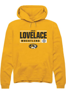 Eric Lovelace  Rally Missouri Tigers Mens Gold NIL Stacked Box Long Sleeve Hoodie