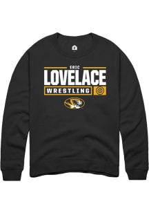 Eric Lovelace  Rally Missouri Tigers Mens Black NIL Stacked Box Long Sleeve Crew Sweatshirt