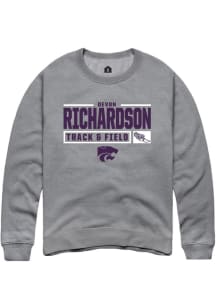 Devon Richardson Rally Mens Graphite K-State Wildcats NIL Stacked Box Crew Sweatshirt