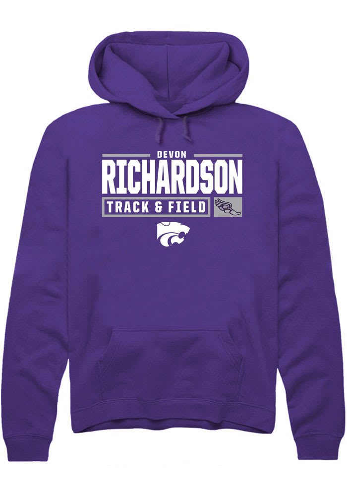 Devon Richardson Rally K-State Wildcats Mens Purple NIL Stacked Box Long Sleeve Hoodie
