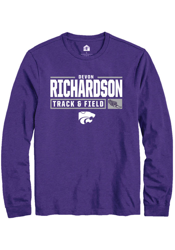 Devon Richardson K-State Wildcats Purple Rally NIL Stacked Box Long Sleeve T Shirt