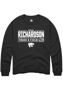 Devon Richardson Rally Mens Black K-State Wildcats NIL Stacked Box Crew Sweatshirt