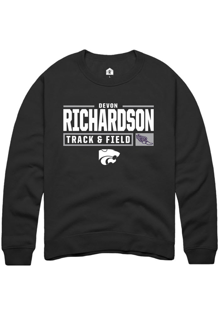 Devon Richardson Rally K-State Wildcats Mens Black NIL Stacked Box Long Sleeve Crew Sweatshirt