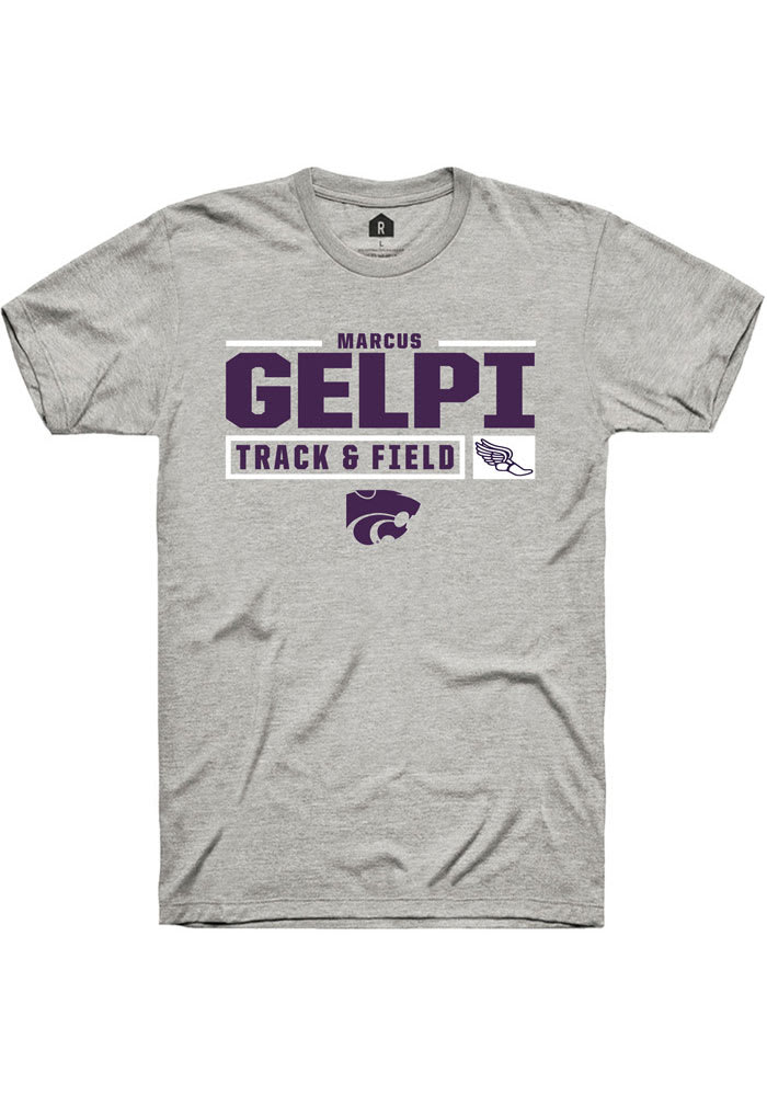 Marcus Gelpi K-State Wildcats Grey Rally NIL Stacked Box Short Sleeve T Shirt