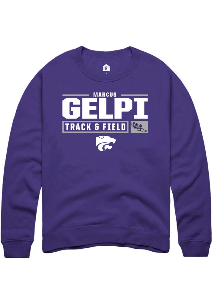 Marcus Gelpi Rally K-State Wildcats Mens Purple NIL Stacked Box Long Sleeve Crew Sweatshirt