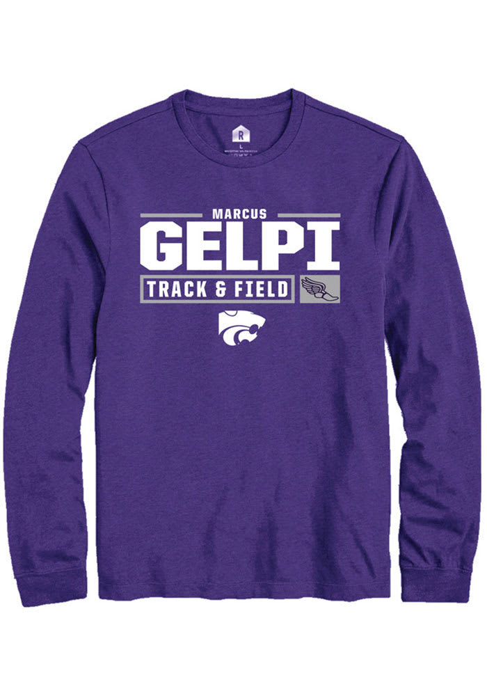 Marcus Gelpi K-State Wildcats Purple Rally NIL Stacked Box Long Sleeve T Shirt