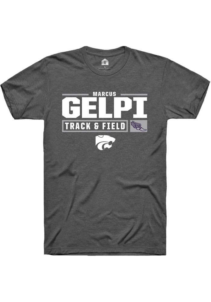 Marcus Gelpi K-State Wildcats Grey Rally NIL Stacked Box Short Sleeve T Shirt
