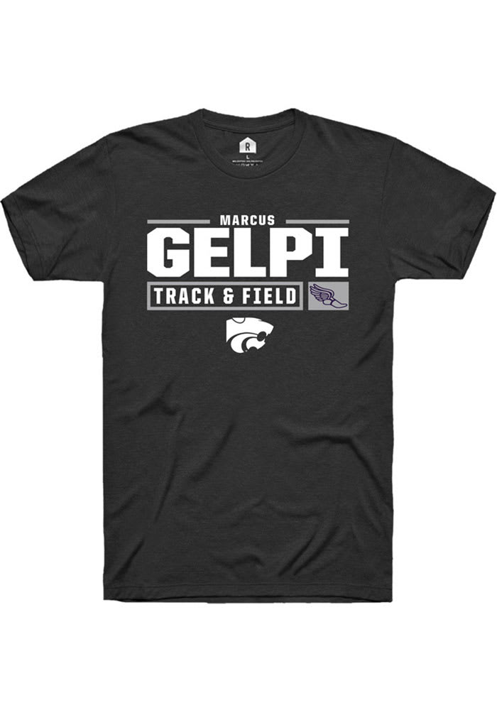 Marcus Gelpi K-State Wildcats Black Rally NIL Stacked Box Short Sleeve T Shirt