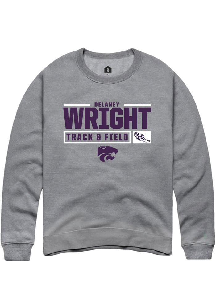 Delaney Wright Rally K-State Wildcats Mens Grey NIL Stacked Box Long Sleeve Crew Sweatshirt
