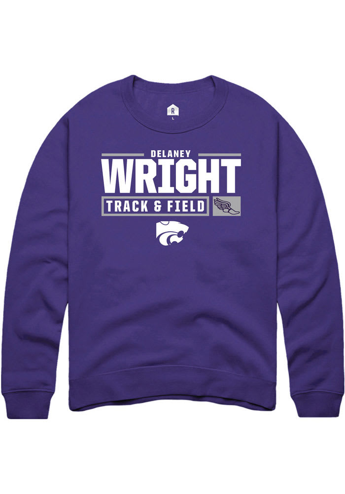 Delaney Wright Rally K-State Wildcats Mens Purple NIL Stacked Box Long Sleeve Crew Sweatshirt