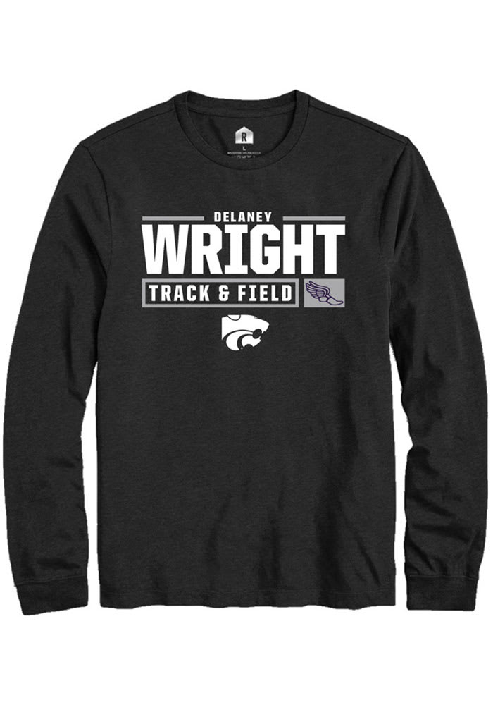 Delaney Wright K-State Wildcats Black Rally NIL Stacked Box Long Sleeve T Shirt