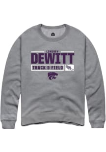 Lindsey DeWitt Rally Mens Graphite K-State Wildcats NIL Stacked Box Crew Sweatshirt