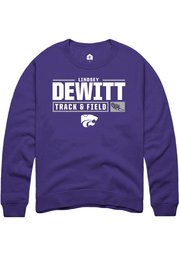 Lindsey DeWitt Rally K-State Wildcats Mens Purple NIL Stacked Box Long Sleeve Crew Sweatshirt