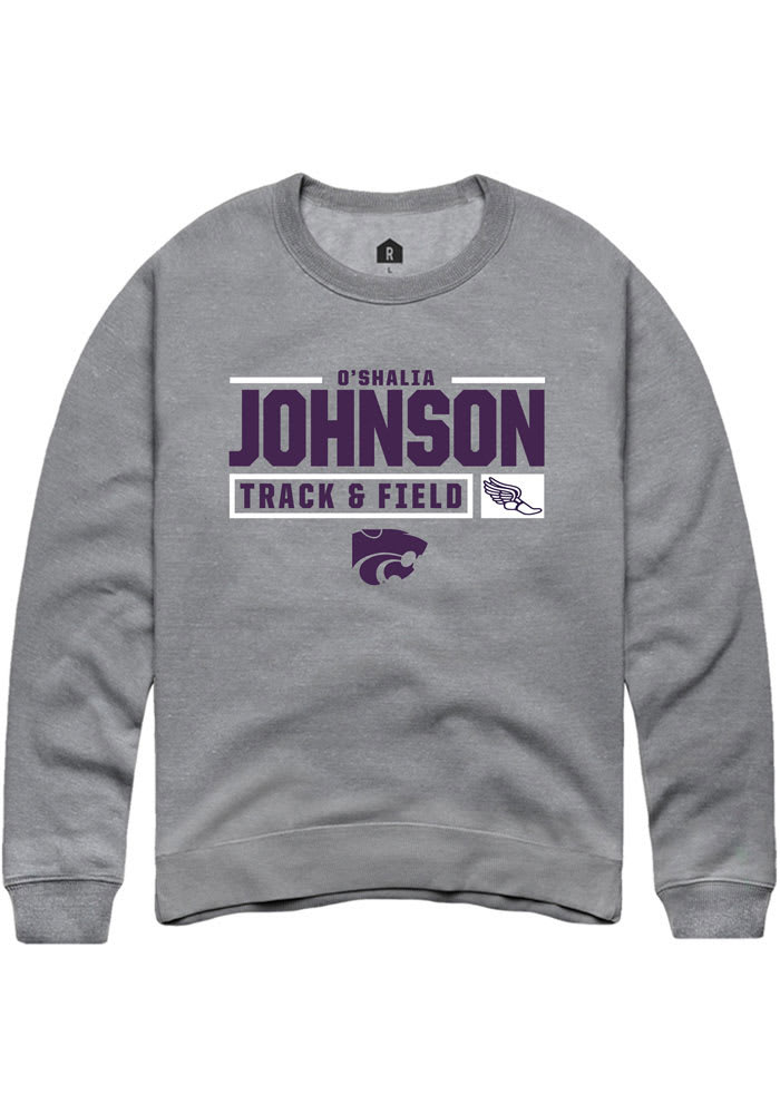 O'shalia Johnson Rally K-State Wildcats Mens Grey NIL Stacked Box Long Sleeve Crew Sweatshirt