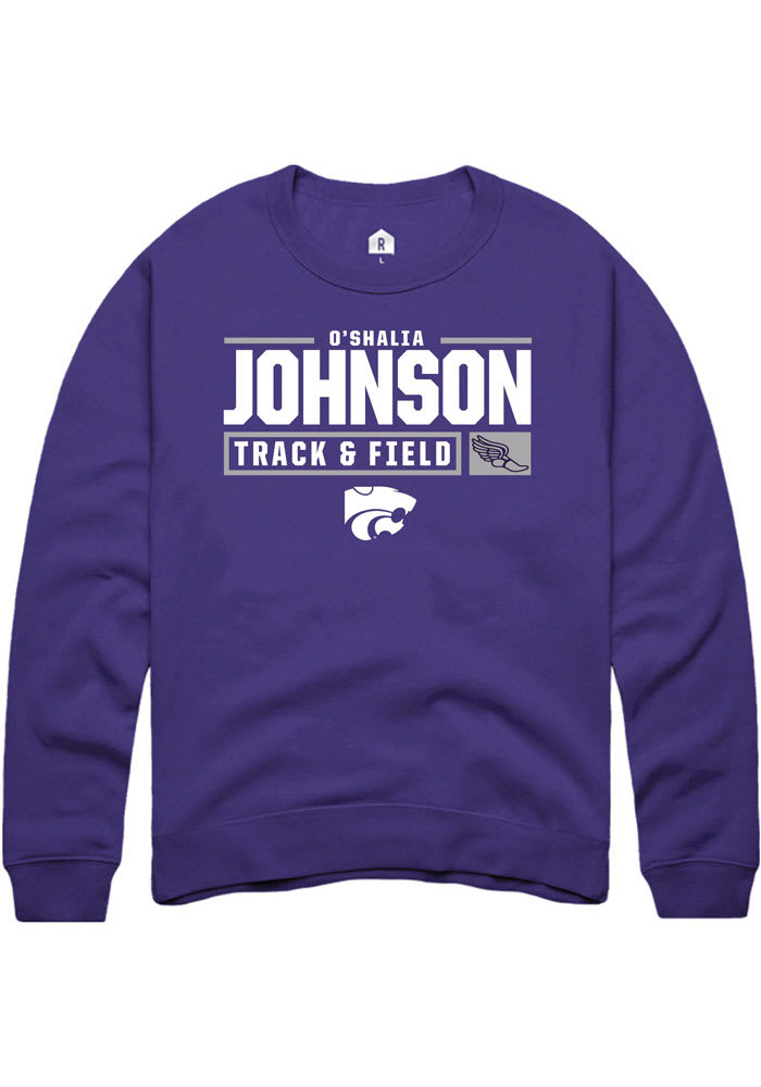 O'shalia Johnson Rally K-State Wildcats Mens Purple NIL Stacked Box Long Sleeve Crew Sweatshirt