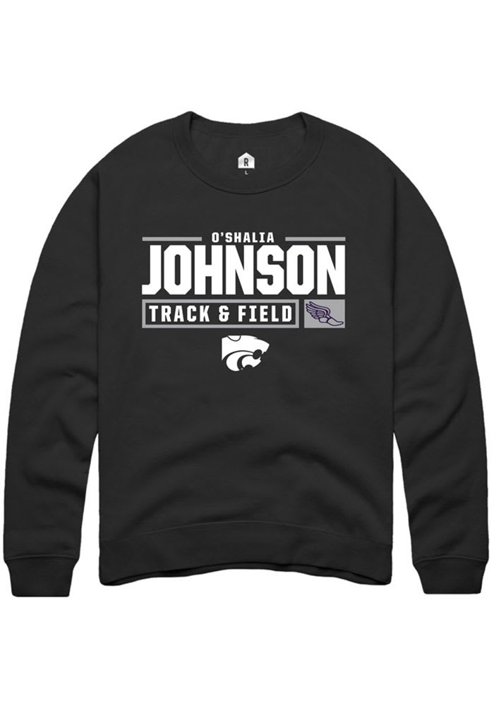 O'shalia Johnson Rally K-State Wildcats Mens Black NIL Stacked Box Long Sleeve Crew Sweatshirt