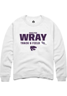 Shalysa Wray Rally Mens White K-State Wildcats NIL Stacked Box Crew Sweatshirt