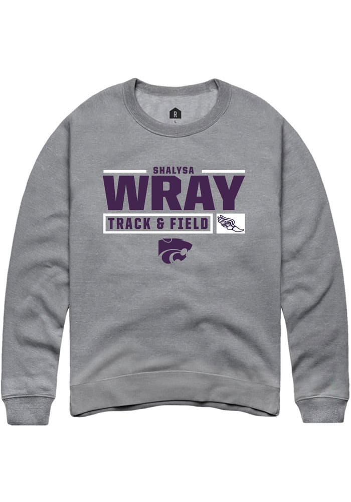 Shalysa Wray Rally K-State Wildcats Mens Grey NIL Stacked Box Long Sleeve Crew Sweatshirt