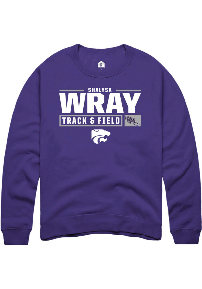Shalysa Wray Rally K-State Wildcats Mens Purple NIL Stacked Box Long Sleeve Crew Sweatshirt