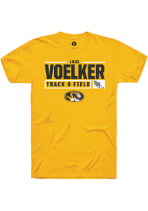 Luke Voelker  Missouri Tigers Gold Rally NIL Stacked Box Short Sleeve T Shirt