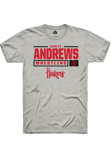 Harley Andrews  Nebraska Cornhuskers Ash Rally NIL Stacked Box Short Sleeve T Shirt