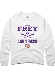Ethan Frey  Rally LSU Tigers Mens White NIL Sport Icon Long Sleeve Crew Sweatshirt