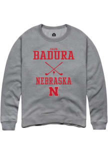 Caleb Badura Rally Mens Graphite Nebraska Cornhuskers NIL Sport Icon Crew Sweatshirt