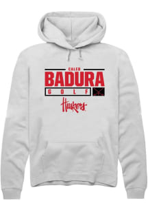 Caleb Badura Rally Mens White Nebraska Cornhuskers NIL Stacked Box Hooded Sweatshirt