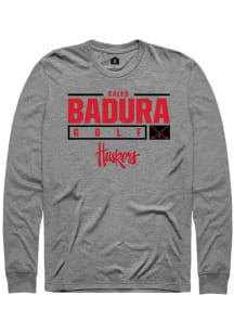 Caleb Badura Rally Mens Graphite Nebraska Cornhuskers NIL Stacked Box Tee