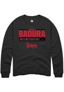 Caleb Badura Rally Mens Black Nebraska Cornhuskers NIL Stacked Box Crew Sweatshirt