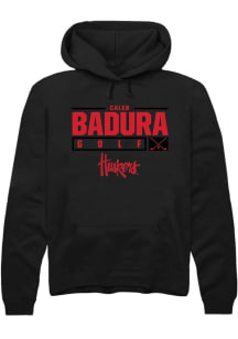 Caleb Badura Rally Mens Black Nebraska Cornhuskers NIL Stacked Box Hooded Sweatshirt