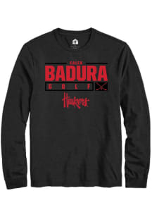 Caleb Badura Rally Mens Black Nebraska Cornhuskers NIL Stacked Box Tee