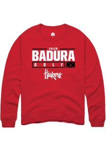 Caleb Badura Rally Mens Red Nebraska Cornhuskers NIL Stacked Box Crew Sweatshirt