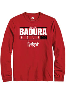 Caleb Badura Rally Mens Red Nebraska Cornhuskers NIL Stacked Box Tee