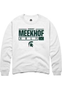 August Meekhof Rally Mens White Michigan State Spartans NIL Stacked Box Crew Sweatshirt