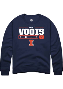 Ryan Voois Rally Mens Navy Blue Illinois Fighting Illini NIL Stacked Box Crew Sweatshirt