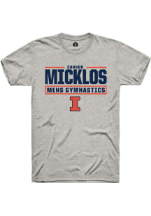 Connor Micklos Ash Illinois Fighting Illini NIL Stacked Box Short Sleeve T Shirt