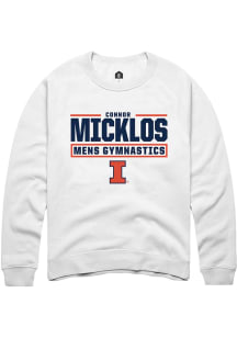 Connor Micklos Rally Mens White Illinois Fighting Illini NIL Stacked Box Crew Sweatshirt