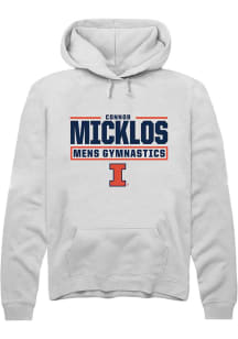 Connor Micklos Rally Mens White Illinois Fighting Illini NIL Stacked Box Hooded Sweatshirt