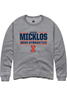 Connor Micklos Rally Mens Graphite Illinois Fighting Illini NIL Stacked Box Crew Sweatshirt