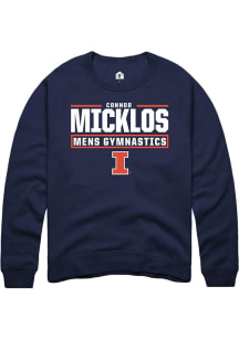 Connor Micklos Rally Mens Navy Blue Illinois Fighting Illini NIL Stacked Box Crew Sweatshirt