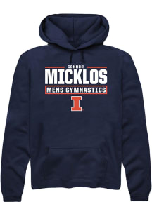 Connor Micklos Rally Mens Navy Blue Illinois Fighting Illini NIL Stacked Box Hooded Sweatshirt