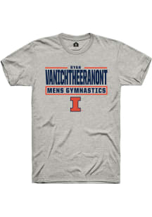 Ryan Vanichtheeranont Ash Illinois Fighting Illini NIL Stacked Box Short Sleeve T Shirt