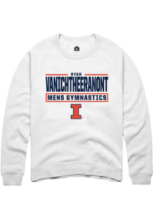 Ryan Vanichtheeranont Rally Mens White Illinois Fighting Illini NIL Stacked Box Crew Sweatshirt