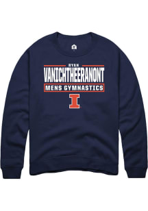 Ryan Vanichtheeranont Rally Mens Navy Blue Illinois Fighting Illini NIL Stacked Box Crew Sweatsh..