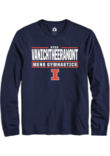 Ryan Vanichtheeranont Rally Mens Navy Blue Illinois Fighting Illini NIL Stacked Box Tee